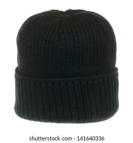 Black Knit Hat Isolated On White Background 