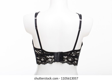 Black Lace Bra On White Mannequin Back View