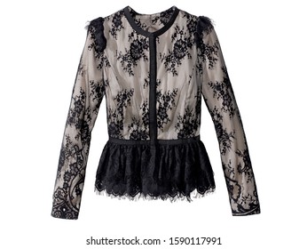 Black lace long sleeve blouse on white background - Powered by Shutterstock