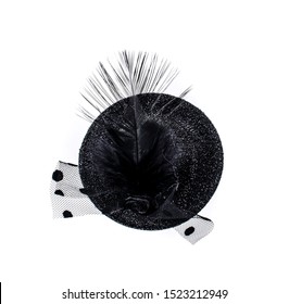 Black Lady Hat With Ribbon And Feathers And Diamond, Church Hat,