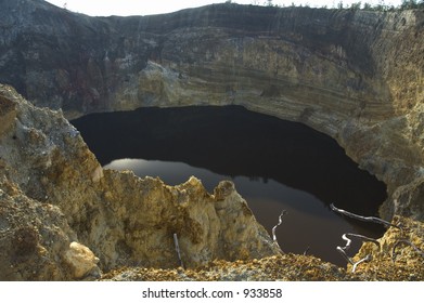 Black Lake In Volcano Crater, Kelimutu, Flores, Indonesia