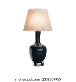 A black lamp with a white shade isolated on white background a clipping path
