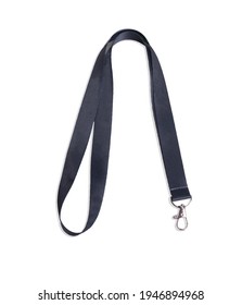 Black Lanyard Neck Strap with Metal Lobster Clip. Isolated on white background