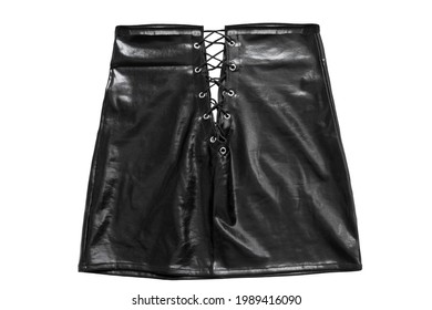 Black Latex Mini Skirt With Lacing Isolated Over White