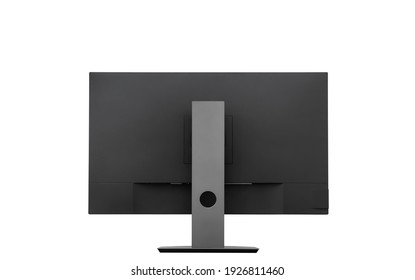 Black Lcd Desktop Screen Monitor Stand Back View, On White Background, Isolated 