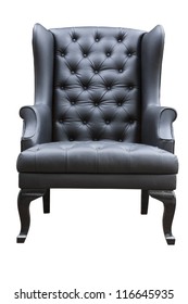 Black Leather Armchair Isolated On White.