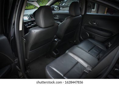 Black Leather Of Back Seat Interior Inside Modern Vehicle Car Automobile