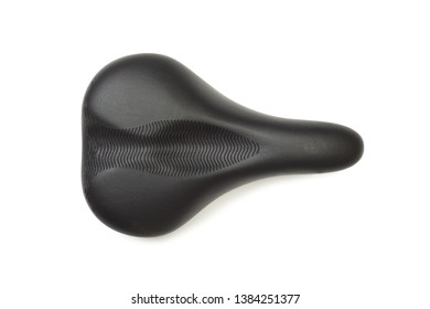 Black leather bicycle saddle isolated on white background. Top view.