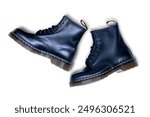 Black leather boots with a white background