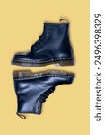 Black leather boots with a yellow background