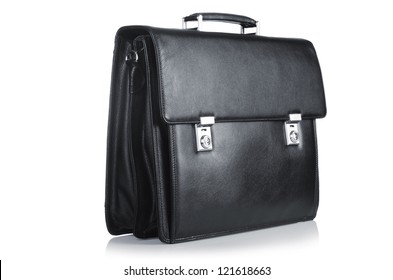 Black Leather Briefcase Isolated On The White