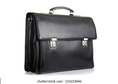 Black Leather Briefcase Isolated On The White