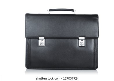 Black Leather Briefcase Isolated On The White