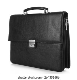 Black Leather Briefcase Isolated On White