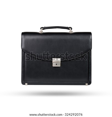 Black leather briefcase isolated on the white background
