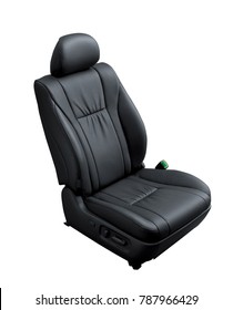 Black Leather Car Seat Isolated On White Background With Clipping Path.