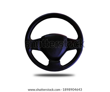 Black leather car steering wheel separated from the background clipping part
