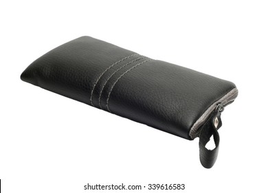 Black leather case for mobile phone on a white background - Shutterstock ID 339616583