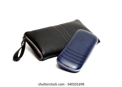 Black leather case for mobile phone and phone - Shutterstock ID 340101698