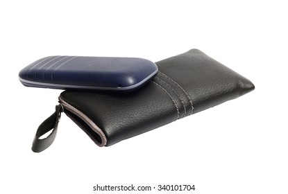 Black leather case for mobile phone and phone - Shutterstock ID 340101704