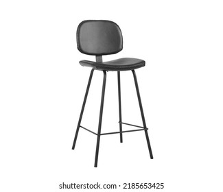 Black Leather Chair Isolated On White Background. Modern Black Lounge Side View, Soft Comfortable,White Background
