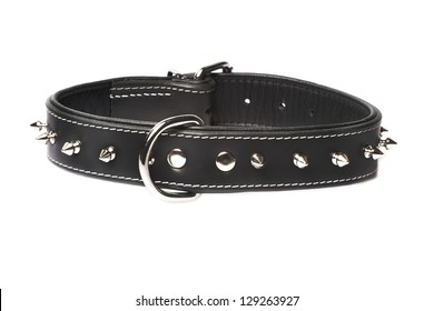 black leather collar with thorns isolated over white background