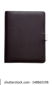 Black Leather Cover Of Binder Notebook Isolate 