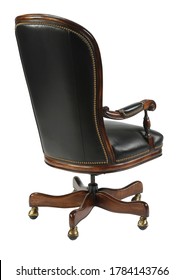 Black leather desk office chair rear view with clipping path.