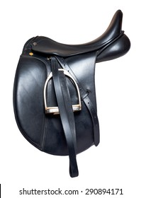 Black Leather Dressage Saddle  Isolated On White Background