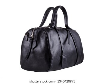 Black Leather Duffle Bag Isolated On White Background