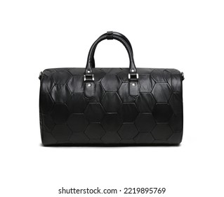 Black Leather Duffle Bag Isolated On White Background