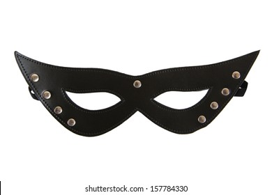 Black Leather Fetish Mask  Isolated On White Background