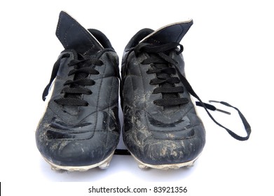 Black Leather Football Soccer Boots Isolated On White Background