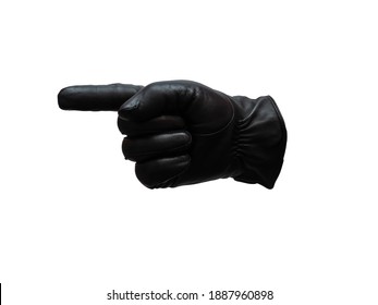 black leather glove shows index finger gesture. isolated white background. - Shutterstock ID 1887960898