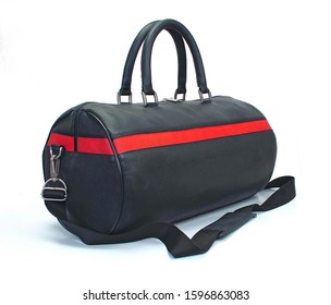 Black Leather Gym Duffel Bag Isolated On White Background