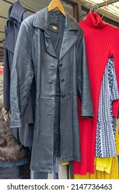 Black Leather Long Coat At Hanger Flea Market