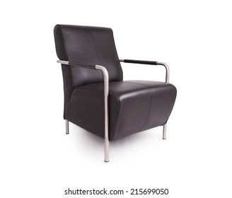 Black Leather Lounge Chair, Isolated On White