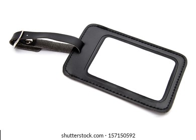 Black Leather Luggage Tag Isolated On White Background 