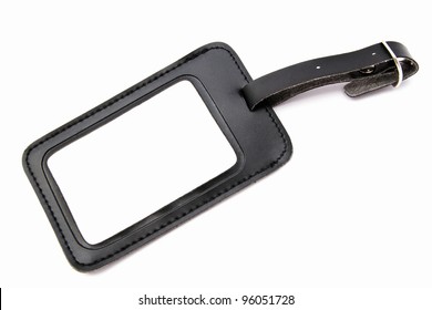 Black Leather Luggage Tag Isolated On White Background