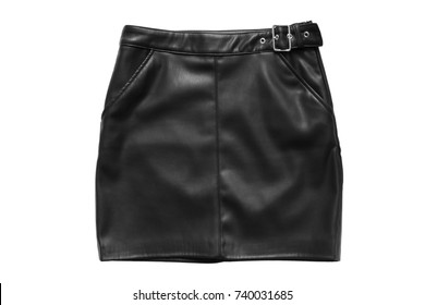 Black Leather Mini Skirt Isolated Over White