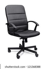 Black Leather Office Chair Isolated On Whit