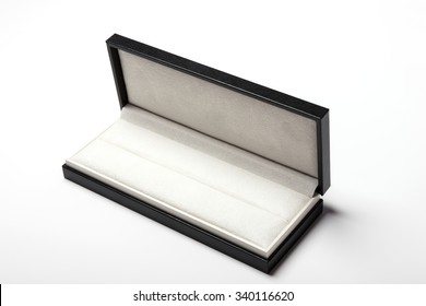 A Black Leather Opened Hard Case For Luxury Fountain Pen Isolated White.