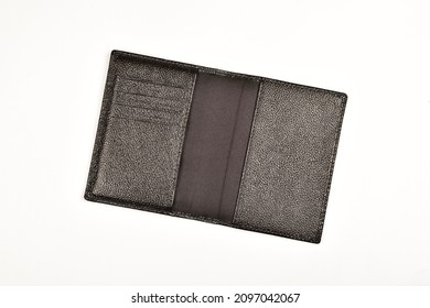 Black Leather Passport Holder Isolated On White Background With  Clipping Path