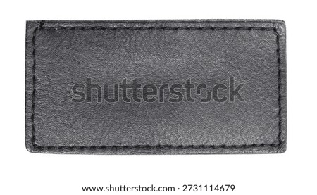 Black leather patch with stitched edges provides customizable branding space on a transparent background