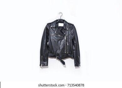 Black Leather Punk Jacket Hanging