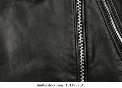 Black Leather Punk Jacket Textured. Biker Jacket. Leather Fabric Texture