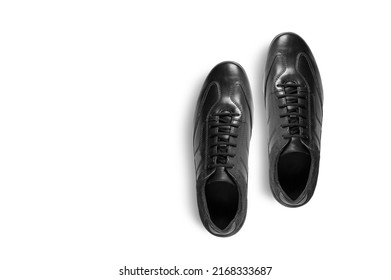 Black Leather Shoes Isolated On White Background. Top View