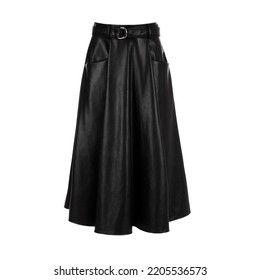 Black Leather Skirt With Metal Buckle