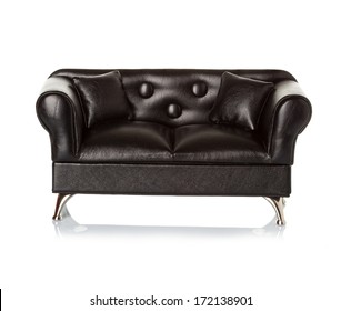 Black Leather Sofa, Couch Isolated