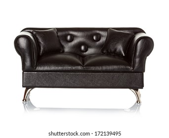 Black Leather Sofa, Couch Isolated